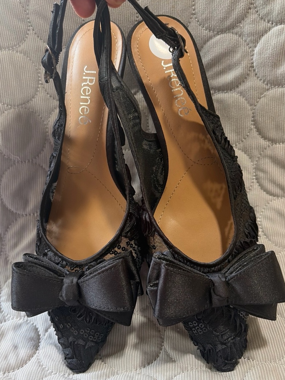 J.Renee Black Satin Bow Pointed Slingbacks